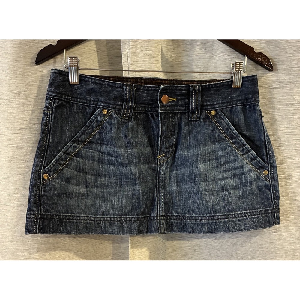 VTG‎ Y2K X2 Denim Micro Mini Skirt Size 6 Low Rise Cotton Festival